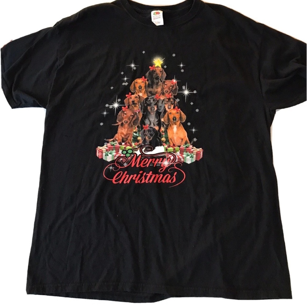 Fruit of the Loom Dachshund T-shirt Weiner Dog Merry Christmas XL